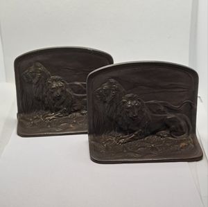 Antique brass bradley & hubbard bookends with lion 1900